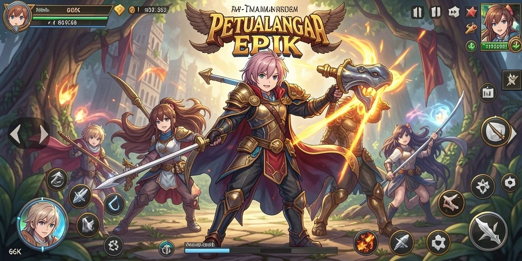 Screenshot gameplay Anime dari 66K yang menampilkan aksi karakter.
