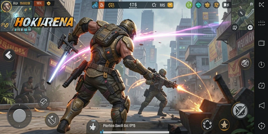 Tangkapan layar HOKIARENA menampilkan aksi pertempuran seru dalam gameplay TPS.