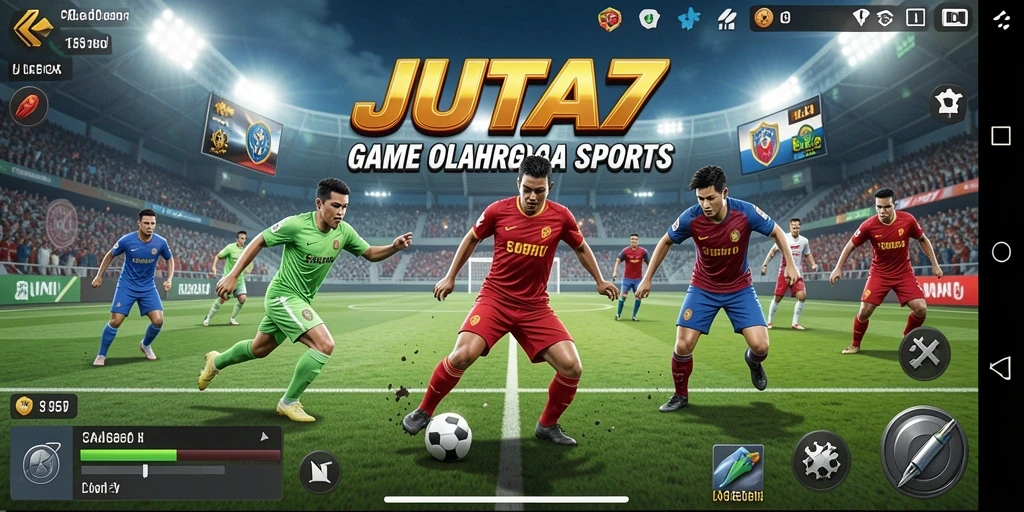 Tangkapan layar utama JUTA7 menampilkan aksi seru dalam pertandingan olahraga.