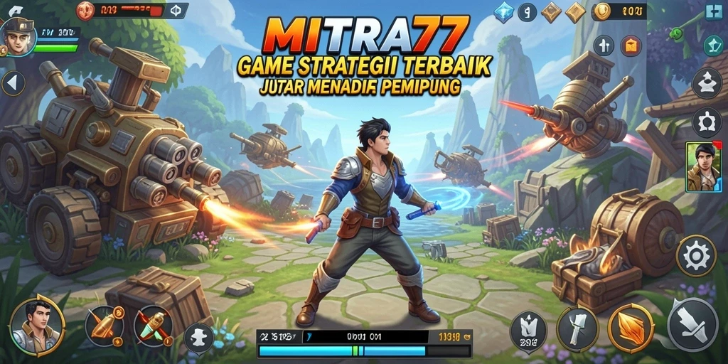 Tangkapan layar gameplay <strong>MITRA77</strong> yang menunjukkan serunya pertempuran strategi.