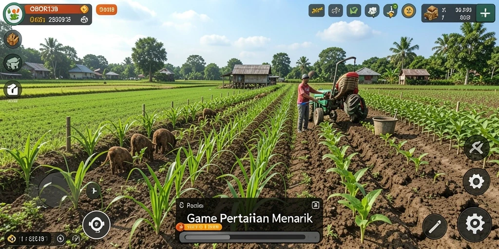 Tampilan gameplay OBOR138 yang menampilkan aktivitas pertanian.